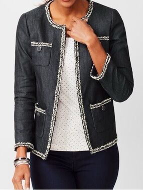 Black Tweed-Trim Jacket - Women's Tailored Coat